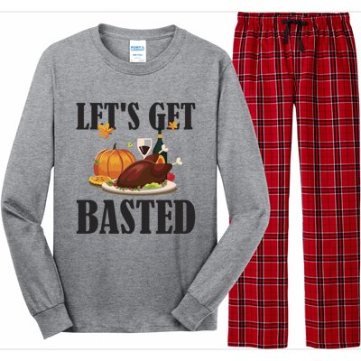 Lets Get Basted Funny Thanksgiving Pun Turkey Holiday Cool Gift Long Sleeve Pajama Set