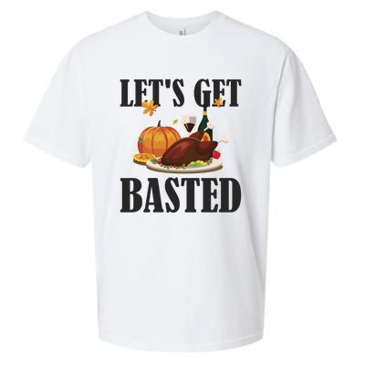 Lets Get Basted Funny Thanksgiving Pun Turkey Holiday Cool Gift Sueded Cloud Jersey T-Shirt