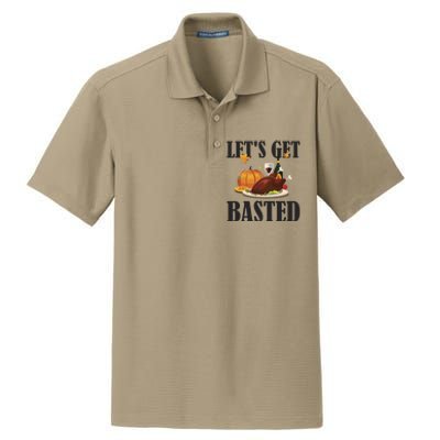 Lets Get Basted Funny Thanksgiving Pun Turkey Holiday Cool Gift Dry Zone Grid Polo