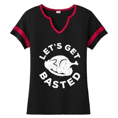 Lets Get Basted Thanksgiving Day Funny Gift Ladies Halftime Notch Neck Tee