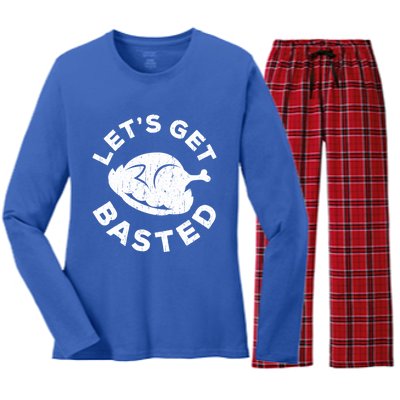 Lets Get Basted Thanksgiving Day Funny Gift Women's Long Sleeve Flannel Pajama Set 