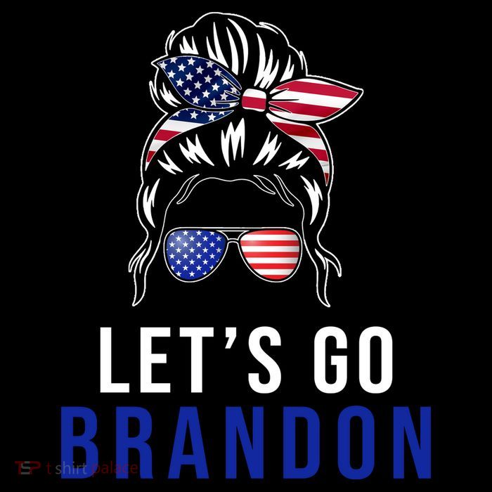 Let's Go Brandon Messy Bun Stripe Pom Pom Beanie
