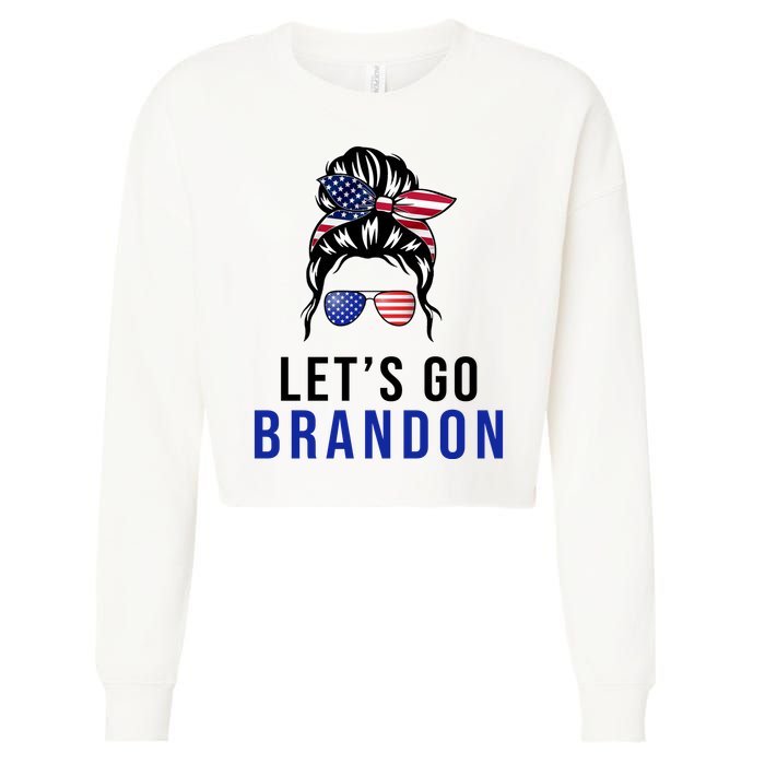 Let's Go Brandon Messy Bun Cropped Pullover Crew