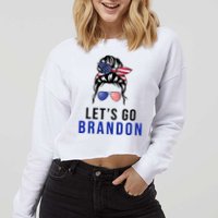 Let's Go Brandon Messy Bun Cropped Pullover Crew