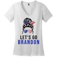 Let's Go Brandon Messy Bun Women's V-Neck T-Shirt
