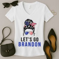 Let's Go Brandon Messy Bun Women's V-Neck T-Shirt