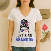 Let's Go Brandon Messy Bun Women's V-Neck T-Shirt
