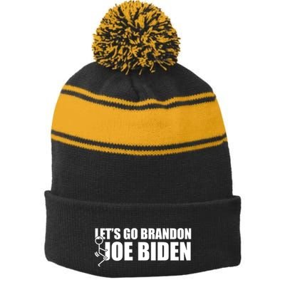 Let's Go Brandon F Joe Biden Funny Stripe Pom Pom Beanie