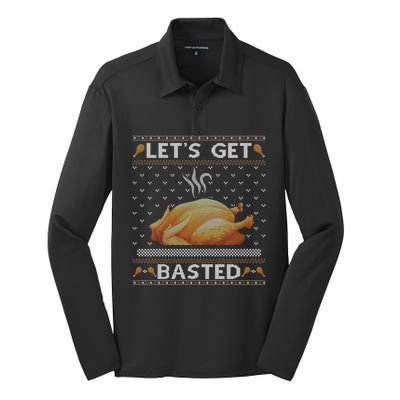 Lets Get Basted Turkey Fall Vibes Ugly Thanksgiving Sweater Gift Silk Touch Performance Long Sleeve Polo