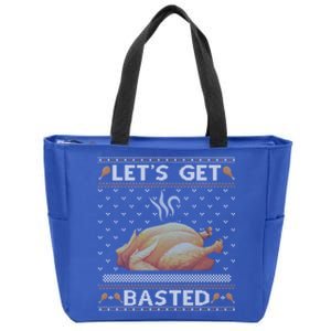 Lets Get Basted Turkey Fall Vibes Ugly Thanksgiving Sweater Gift Zip Tote Bag