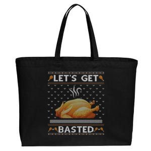 Lets Get Basted Turkey Fall Vibes Ugly Thanksgiving Sweater Gift Cotton Canvas Jumbo Tote