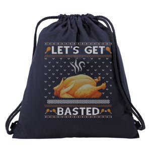 Lets Get Basted Turkey Fall Vibes Ugly Thanksgiving Sweater Gift Drawstring Bag