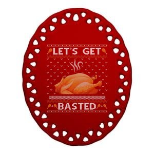 Lets Get Basted Turkey Fall Vibes Ugly Thanksgiving Sweater Gift Ceramic Oval Ornament