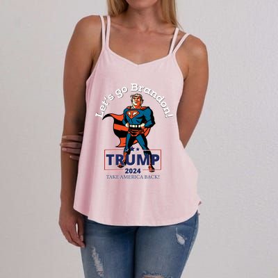 Let's Go Brandon Funny Gift Pro Trump 2024 Flag Anti Joe Biden Cute Gift Women's Strappy Tank