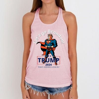 Let's Go Brandon Funny Gift Pro Trump 2024 Flag Anti Joe Biden Cute Gift Women's Knotted Racerback Tank