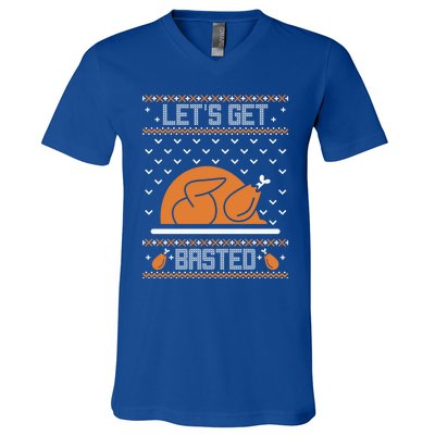 Lets Get Basted Funny Turkey Day Ugly Thanksgiving Great Gift V-Neck T-Shirt