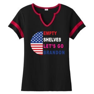 Lets Go Brandon Meme Empty Shelves Half Circle Flag Ladies Halftime Notch Neck Tee