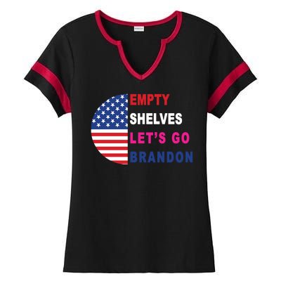 Lets Go Brandon Meme Empty Shelves Half Circle Flag Ladies Halftime Notch Neck Tee