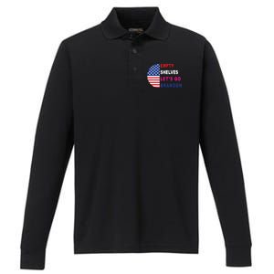 Lets Go Brandon Meme Empty Shelves Half Circle Flag Performance Long Sleeve Polo