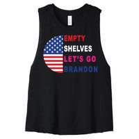 Lets Go Brandon Meme Empty Shelves Half Circle Flag Women's Racerback Cropped Tank