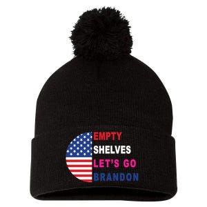 Lets Go Brandon Meme Empty Shelves Half Circle Flag Pom Pom 12in Knit Beanie