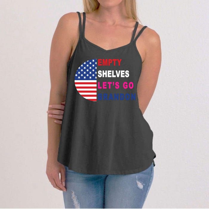 Lets Go Brandon Meme Empty Shelves Half Circle Flag Women's Strappy Tank