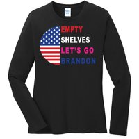 Lets Go Brandon Meme Empty Shelves Half Circle Flag Ladies Long Sleeve Shirt