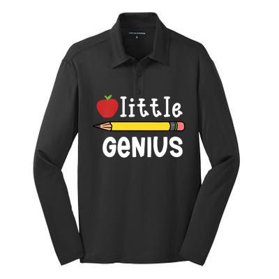 LITTLE GENIUS BACK TO SCHOOL WITH APPLE AND PENCIL Silk Touch Performance Long Sleeve Polo