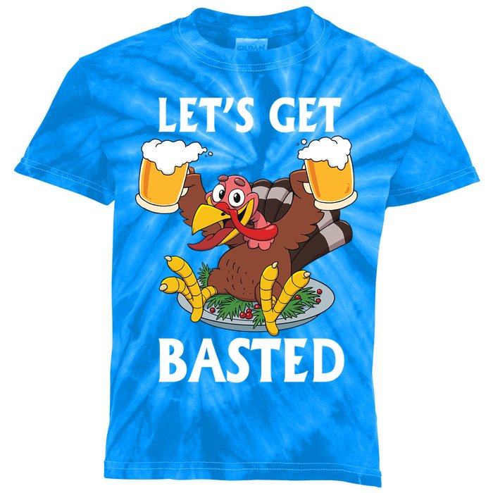 Lets Get Basted Beer Thanksgiving Turkey Gift Kids Tie-Dye T-Shirt