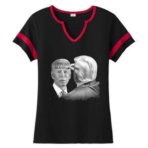 Let's Go Brandon Trump Writes On Biden's Forehead Ladies Halftime Notch Neck Tee