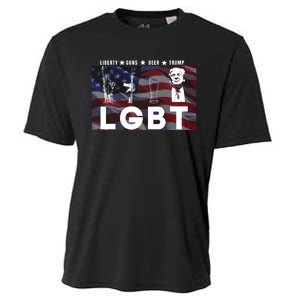 Liberty Guns Beer Trump 4th Of July Usa Flag Lgbt Parody Funny Trump Lgbt Cooling Performance Crew T-Shirt