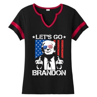 Let's Go Brandon Trump Middle Finger Flag Ladies Halftime Notch Neck Tee