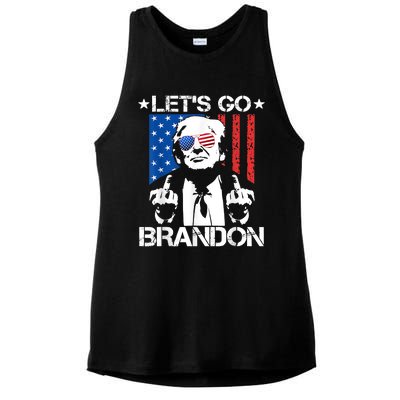 Let's Go Brandon Trump Middle Finger Flag Ladies PosiCharge Tri-Blend Wicking Tank