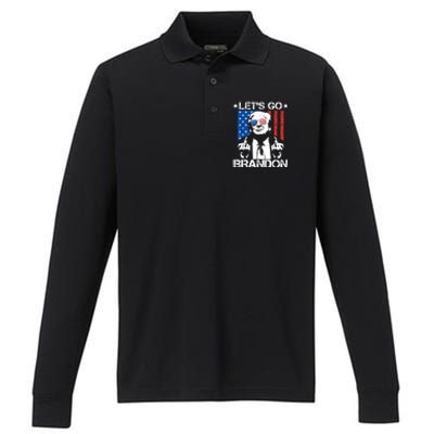 Let's Go Brandon Trump Middle Finger Flag Performance Long Sleeve Polo