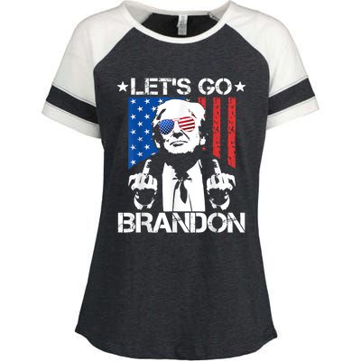 Let's Go Brandon Trump Middle Finger Flag Enza Ladies Jersey Colorblock Tee