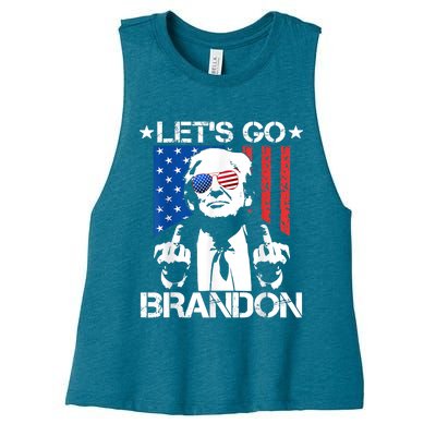 Let's Go Brandon Trump Middle Finger Flag Women's Racerback Cropped Tank