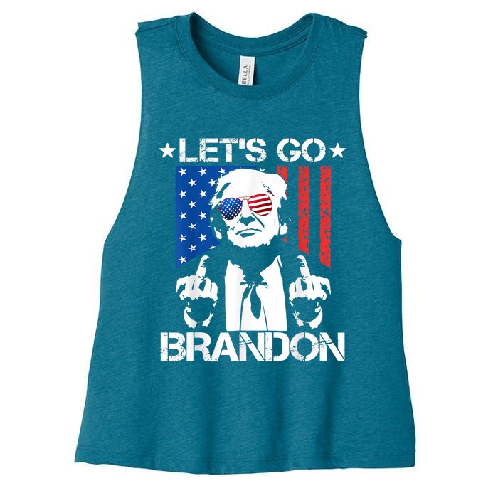 Let's Go Brandon Trump Middle Finger Flag Women's Racerback Cropped Tank