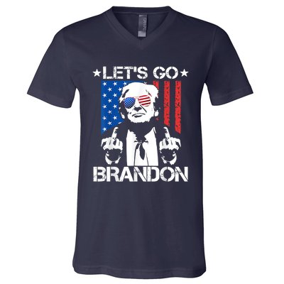 Let's Go Brandon Trump Middle Finger Flag V-Neck T-Shirt