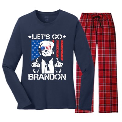 Let's Go Brandon Trump Middle Finger Flag Women's Long Sleeve Flannel Pajama Set 