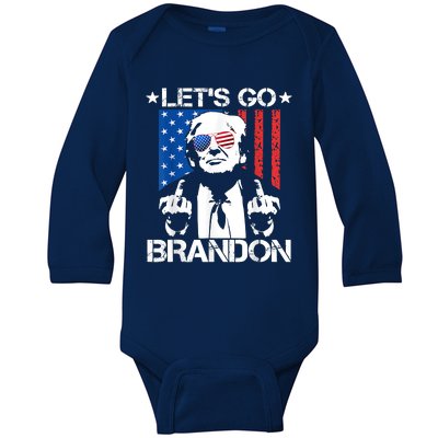 Let's Go Brandon Trump Middle Finger Flag Baby Long Sleeve Bodysuit