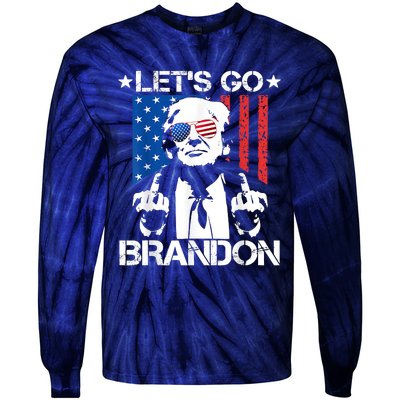 Let's Go Brandon Trump Middle Finger Flag Tie-Dye Long Sleeve Shirt