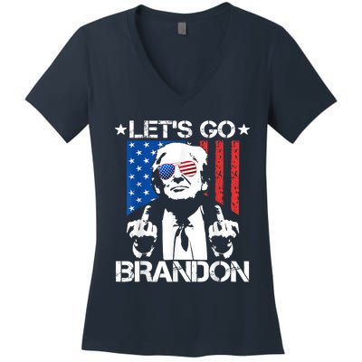 Let's Go Brandon Trump Middle Finger Flag Women's V-Neck T-Shirt