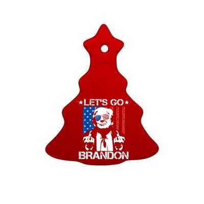 Let's Go Brandon Trump Middle Finger Flag Ceramic Tree Ornament