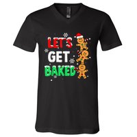 Let's Get Baked Gingerbread  Snow Christmas Xmas Holiday V-Neck T-Shirt