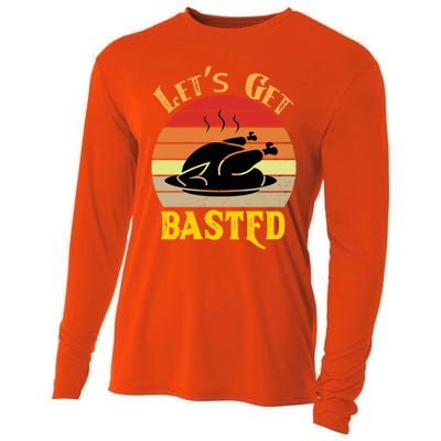 Lets Get Basted Gift Funny Turkey Day Retro Gift Cooling Performance Long Sleeve Crew