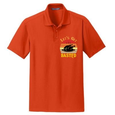 Lets Get Basted Gift Funny Turkey Day Retro Gift Dry Zone Grid Polo