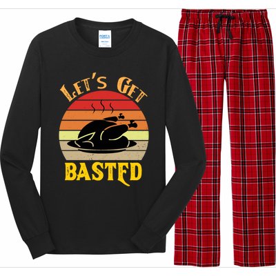 Lets Get Basted Gift Funny Turkey Day Retro Gift Long Sleeve Pajama Set