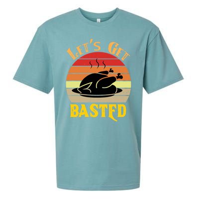 Lets Get Basted Gift Funny Turkey Day Retro Gift Sueded Cloud Jersey T-Shirt