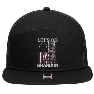 Lets Go Brandon Gun American Flag Patriots Let's Go Brandon 7 Panel Mesh Trucker Snapback Hat