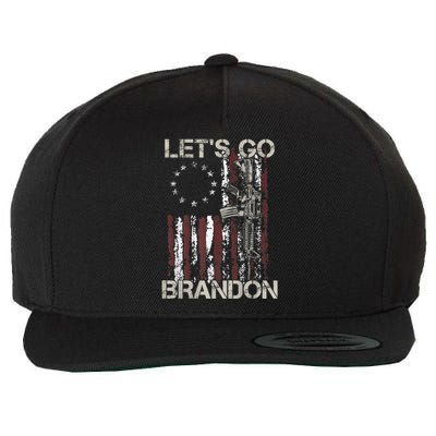 Lets Go Brandon Gun American Flag Patriots Let's Go Brandon Wool Snapback Cap